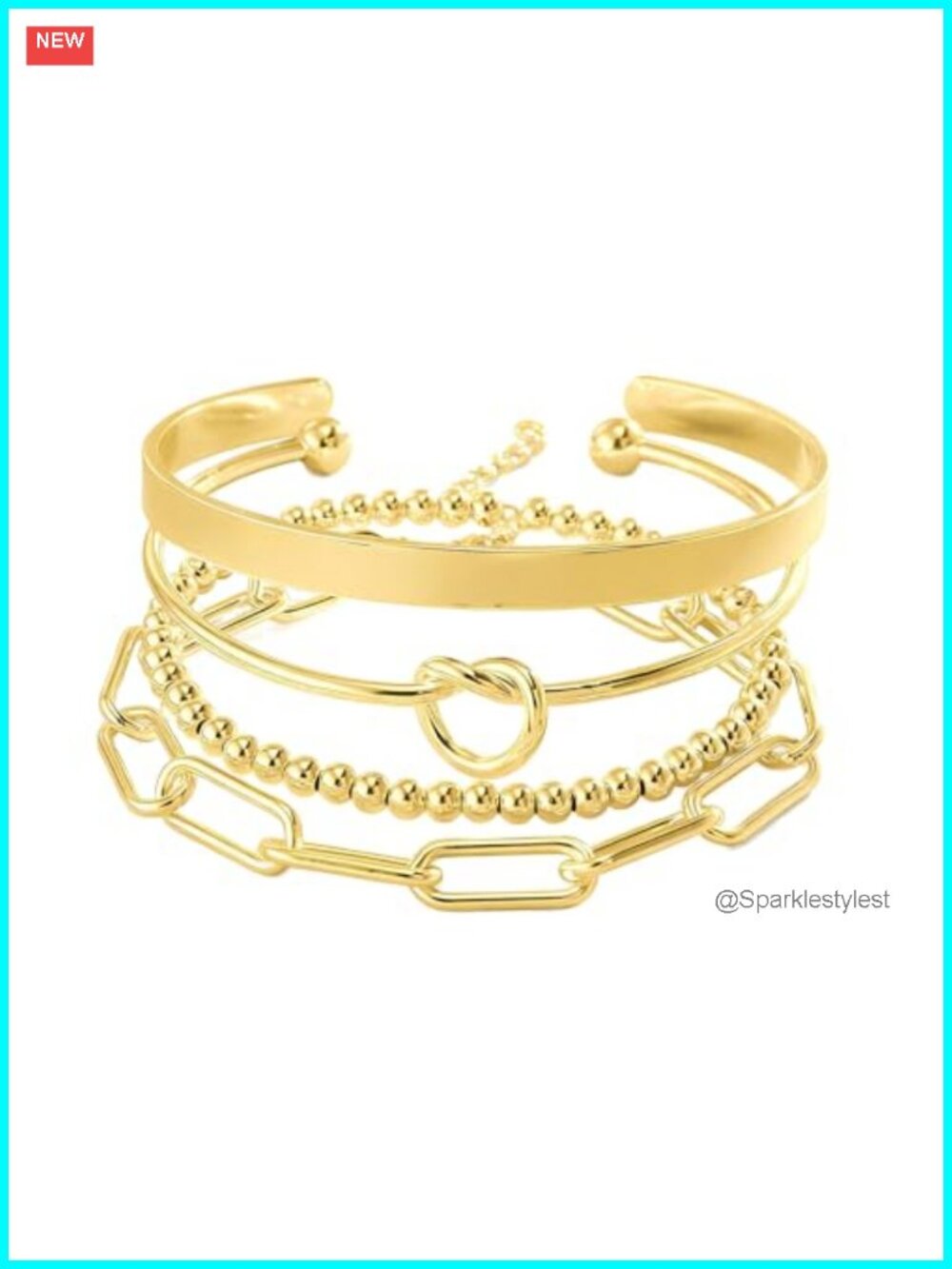 Gold Plated Stackable Bracelet Set Tarnish Resistant 4pc Cuff Bangle